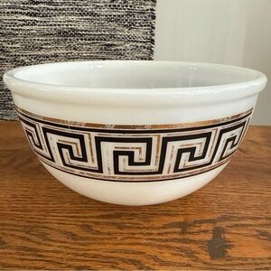 Vintage Htf 1950's Fire King Greek Key Mixing Bowl White Gold Black